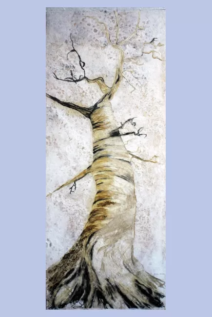 Tableau en papier de Viviane Fontaine, intitulé ”Arborescence”, représentant un arbre